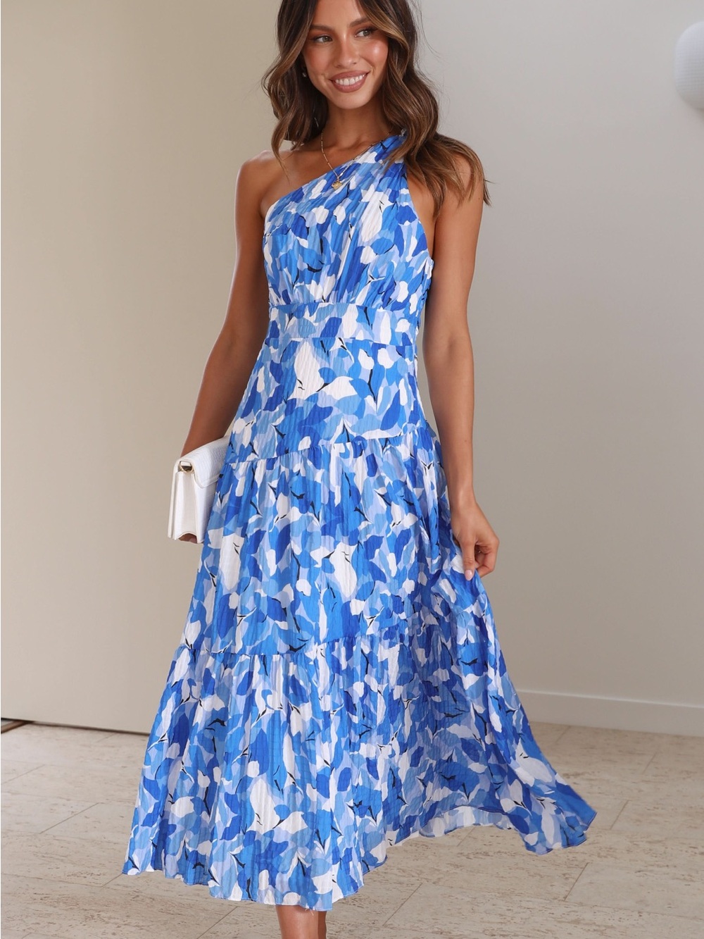 Billy J Jayma Maxi Dress Blue Floral One Shoulder Size 10 US Wedding Guest